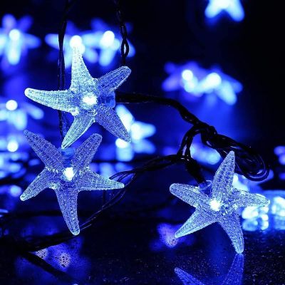 LIQS Solar Starfish String Lights, Waterproof 20ft 30 LED Starfish Fairy Lights with 2 Modes Starfish Christmas Lights for Garden Wedding Party and Holiday Decorations (15.7ft 20LED, Blue)