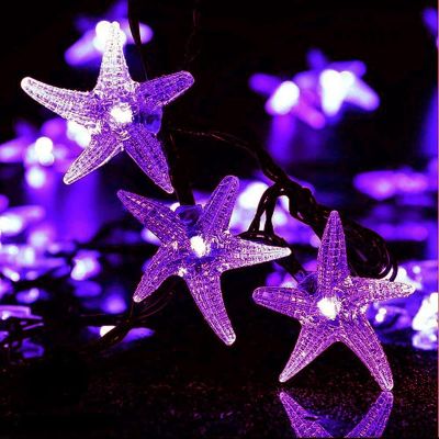 LIQS Solar Starfish String Lights, Waterproof 20ft 30 LED Starfish Fairy Lights with 2 Modes Starfish Christmas Lights for Garden Wedding Party and Holiday Decorations (15.7ft 20LED, Purple)