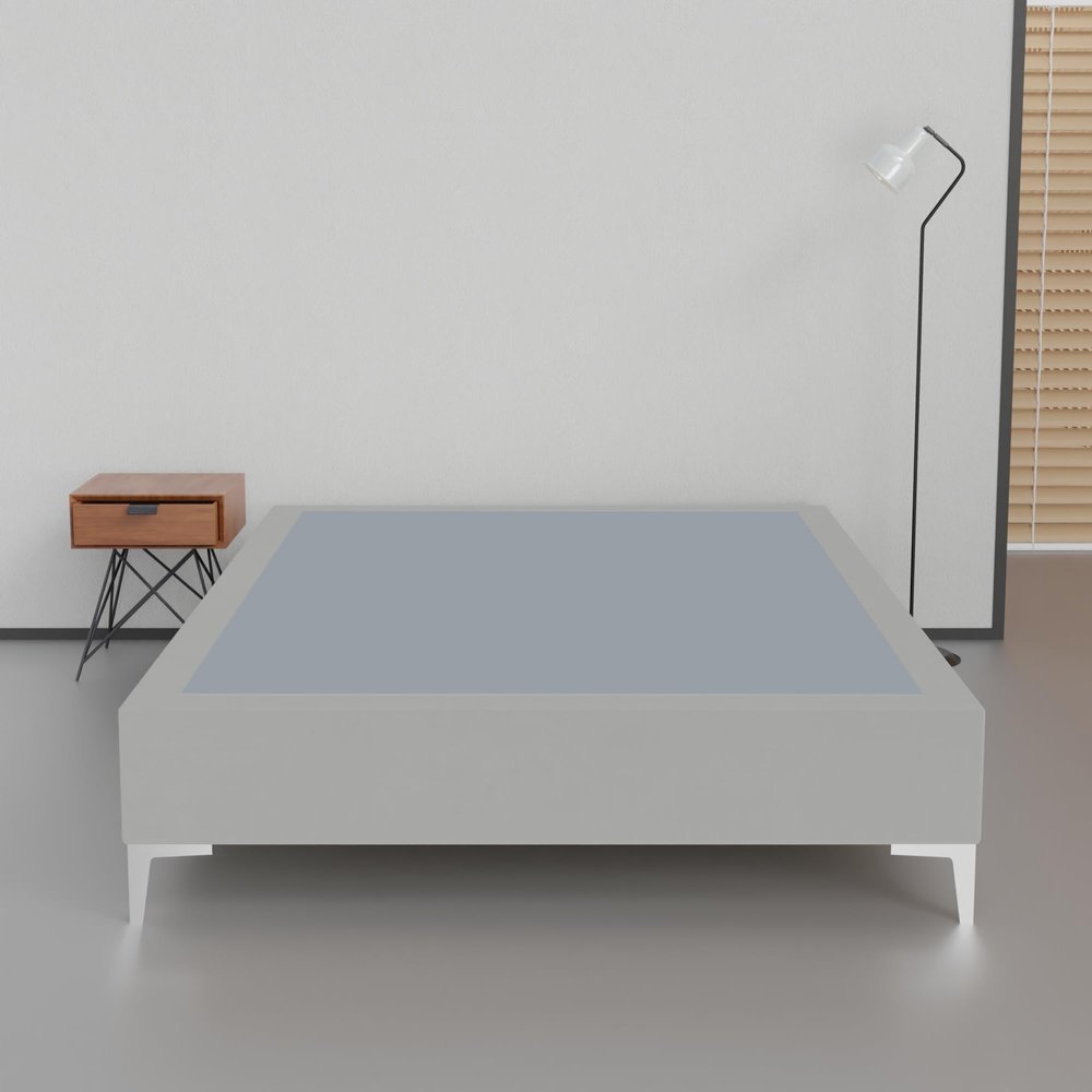 Greaton, 15-Inch Premium Vinyl Material Wood Box Spring/Bed Frame, Durable, Stylish, Multi Colour Options and Comfortable Foundation with Silver Metal Legs, Twin XL, Light Gray