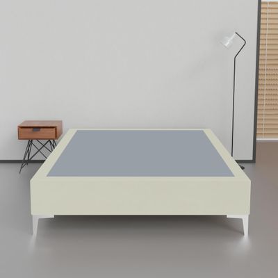 Greaton, 15-Inch Premium Vinyl Material Wood Box Spring/Bed Frame, Durable, Stylish, Multi Colour Options and Comfortable Foundation with Silver Metal Legs, California King, Beige