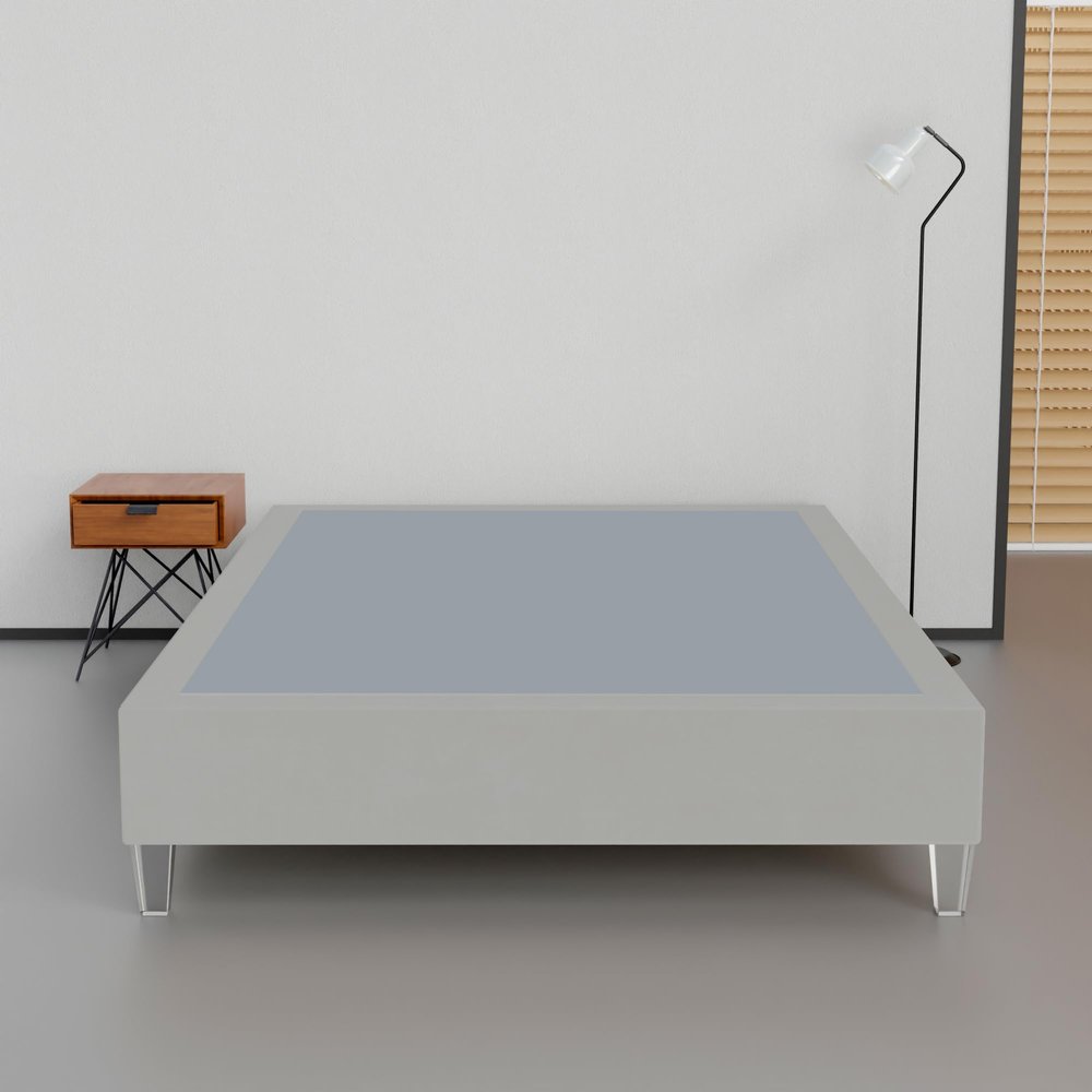 Greaton, 15-Inch Premium Vinyl Material Wood Box Spring/Bed Frame, Durable, Stylish, Multi Colour Options and Comfortable Foundation with Acrylic Legs, Twin, Light Gray