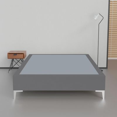 Greaton, 15-Inch Premium Vinyl Material Wood Box Spring/Bed Frame, Durable, Stylish, Multi Colour Options and Comfortable Foundation with Silver Metal Legs, Queen, Dark Grey