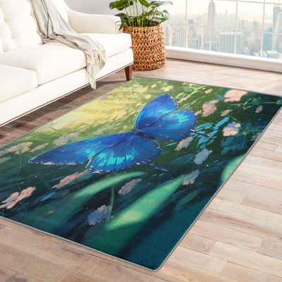 Butterfly Rug 4x6 ft, Floral Area Rug, Butterflies Rugs for Living Room Bedroom, Butterfly Carpet, Kids Room Decor for Boys Girls, Washable Non Slip Soft Low Pile Indoor Area Rugs