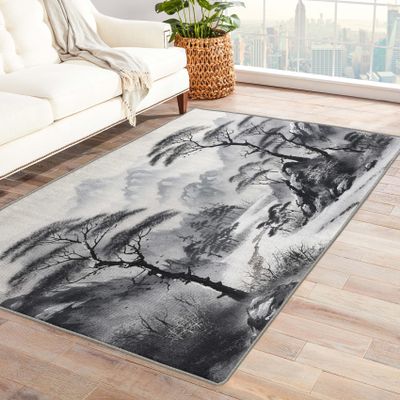 Oriental Rug 5x6 ft, Japanese Area Rug, Ink Painting Rugs for Living Room Bedroom, Asian Style Carpet, Kids Room Decor for Boys Girls, Washable Non Slip Soft Low Pile Indoor Area Rugs