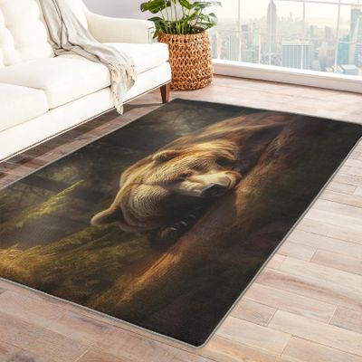 Bear Rug 5x6 ft, Forest Animal Area Rug, Wild Animal Rugs for Living Room Bedroom, Wildlife Carpet, Kids Room Decor for Boys Girls, Washable Non Slip Soft Low Pile Indoor Area Rugs