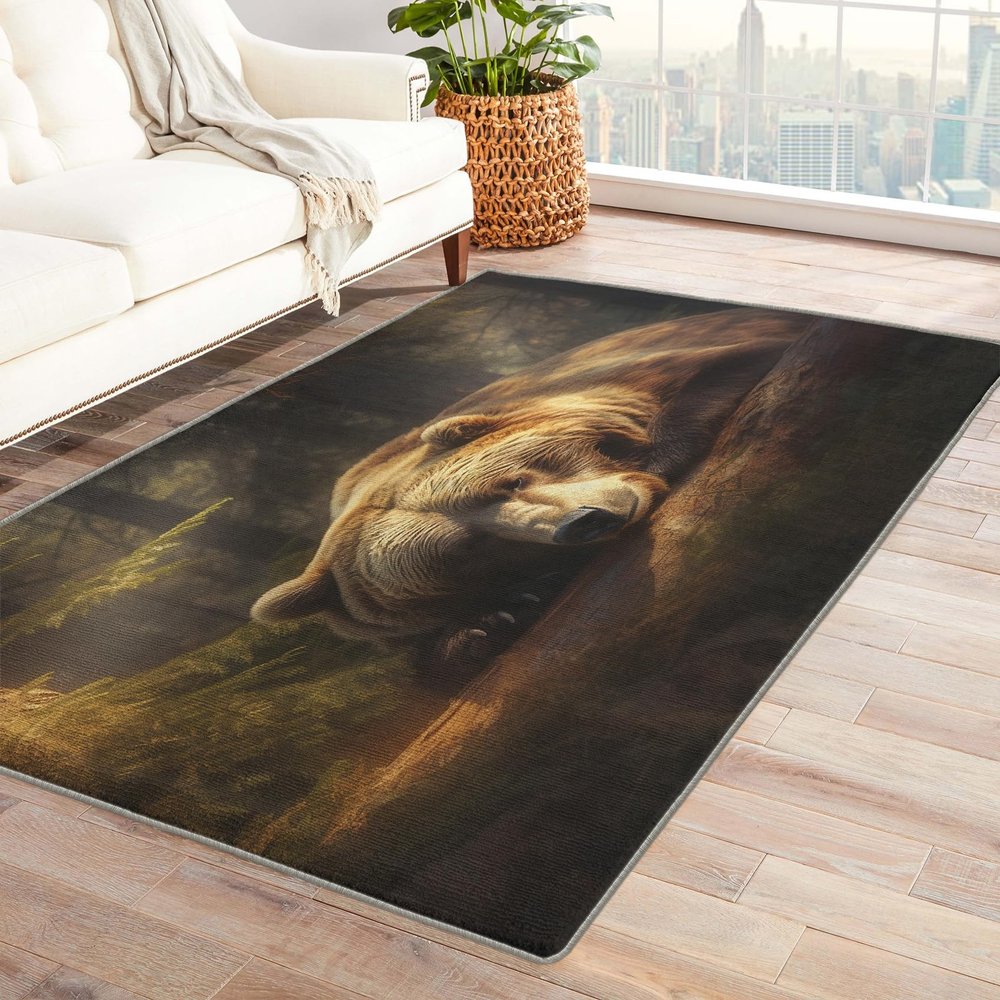 Bear Rug 5x6 ft, Forest Animal Area Rug, Wild Animal Rugs for Living Room Bedroom, Wildlife Carpet, Kids Room Decor for Boys Girls, Washable Non Slip Soft Low Pile Indoor Area Rugs