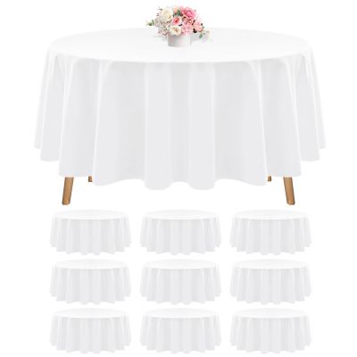10 Pack Round Tablecloth White Tablecloths 90 Inch,Circle Polyester Table Cloth,Washable Fabric Stain and Wrinkle Resistant Premium Round Table Cover for Wedding Parties Banquet Reception Dining