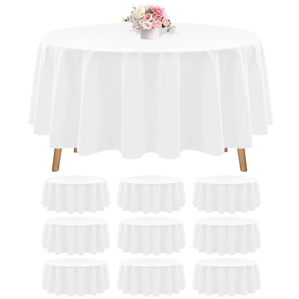 10 Pack Round Tablecloth White Tablecloths 90 Inch,Circle Polyester Table Cloth,Washable Fabric Stain and Wrinkle Resistant Premium Round Table Cover for Wedding Parties Banquet Reception Dining