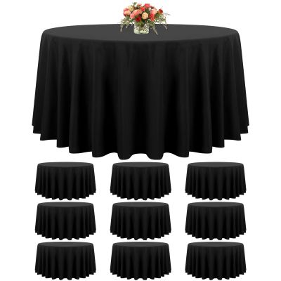 10 Pack Black Round Tablecloth 120 Inch Circle Polyester Table Cloth, Washable Fabric Stain and Wrinkle Resistant Table Cover Round Tablecloths for Wedding Parties Banquet Reception Dining