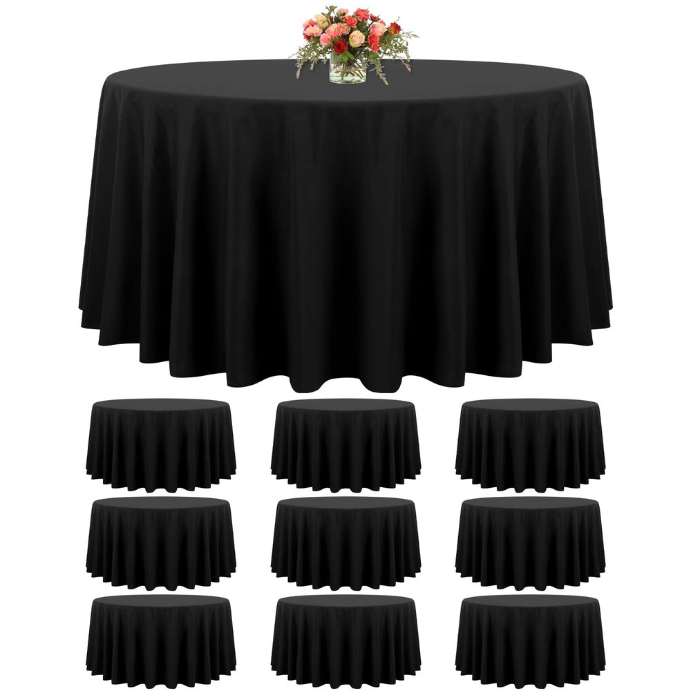 10 Pack Black Round Tablecloth 120 Inch Circle Polyester Table Cloth, Washable Fabric Stain and Wrinkle Resistant Table Cover Round Tablecloths for Wedding Parties Banquet Reception Dining