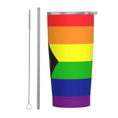 Progress Pride Rainbow LGBT,LGBTQ Transgender Gay Flags Tumbler, 20oz Tumbler with Lids and Straws insulated tumblers Stainless Steel Vacuum Insulated Travel Mug Double Wall Water Coffee Tumbler