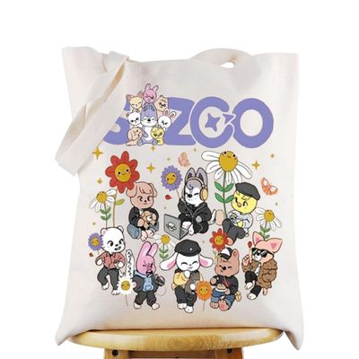 WZMPA K-Pop Member Canvas Tote Bag Korea Group Fans Gift Korean Group Shopping Grocery Bag (ZOO TG)