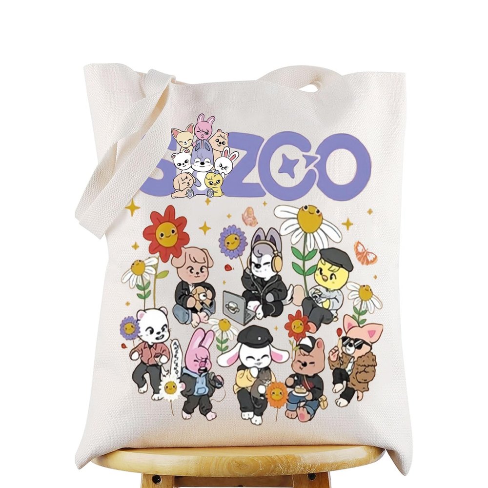 WZMPA K-Pop Member Canvas Tote Bag Korea Group Fans Gift Korean Group Shopping Grocery Bag (ZOO TG)