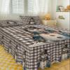Buffalo Plaid Snowman Wrap Around Pleated Bed Skirts for Queen Bed 60x80, Decorative Dust Ruffle Bed Sheet & Bedskirt 18'' Drop Bedspread with Pillow Case 20x30 Christmas Snowflake Grey Lattice view 3