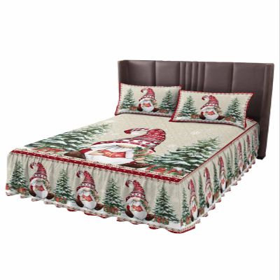 Christmas Southwest Wrap Around Pleated Bed Skirts for Cal.King Bed 72x84, Decorative Dust Ruffle Bed Sheet & Bedskirt 18'' Drop Bedspread with Pillow Case 20x36 Luxury Gnomes Pine Tree
