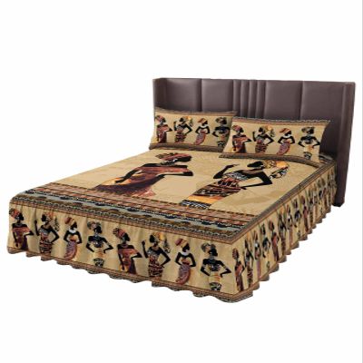 African Women Wrap Around Pleated Bed Skirts for Cal.King Bed 72x84, Decorative Dust Ruffle Bed Sheet & Bedskirt 18'' Drop Bedspread with Pillow Case 20x36 Native American Indian Rustic Tribal Ethnic