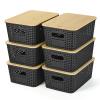 Ohmlove Plastic Storage Baskets With Bamboo Lid - Plastic Storage Containers Stackable Storage bins: Storage Baskets for Organizing Shelves Drawers Desktop Closet Playroom Classroom Office, 6 Pack view 1