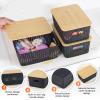 Ohmlove Plastic Storage Baskets With Bamboo Lid - Plastic Storage Containers Stackable Storage bins: Storage Baskets for Organizing Shelves Drawers Desktop Closet Playroom Classroom Office, 6 Pack view 3