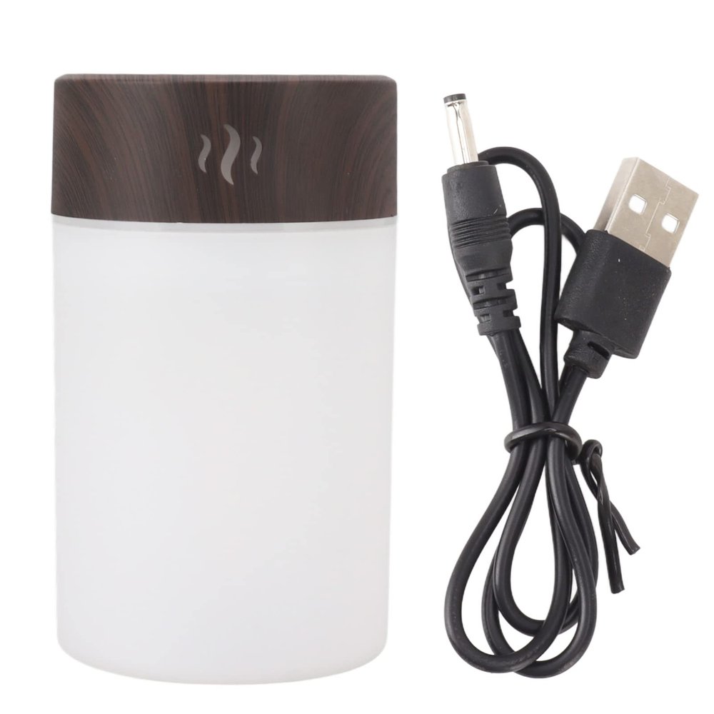 Mini Desk Humidifier, 260ml Small Personal Desktop Quiet Humidifier with USB, Colorful LED Night Light Wood Grain Cool Mist Humidifier for Bedroom Office Car(Deep Wood Grain)