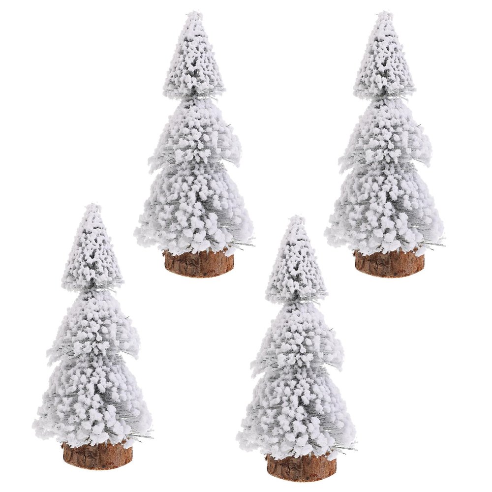 GANAZONO 4pcs Christmas Trees Tabletop Pine Tree Decor Snow for Holiday Parties and Home Decoration Flocking Christmas Ornaments