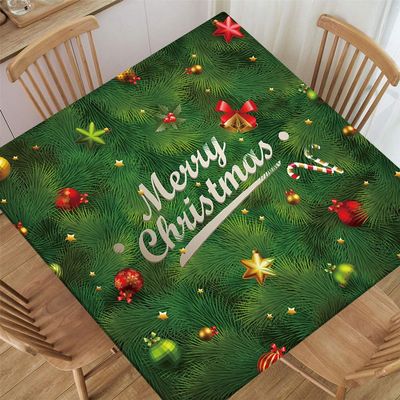 ANGELJUAN Christmas Tree Texture Elastic Edged Square Tablecloth Polyester - Fitted for 24"x24" Table, Perfect for Buffet, Parties, Holidays, Weddings