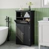 ChooChoo Freestanding Bathroom Cabinet with Flip Glass Drawer, 2 Doors, Adjustable Shelf, Open Storage for Bathroom, Living Room, Hallway, Black view 1