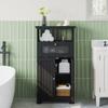 ChooChoo Freestanding Bathroom Cabinet with Flip Glass Drawer, 2 Doors, Adjustable Shelf, Open Storage for Bathroom, Living Room, Hallway, Black view 2