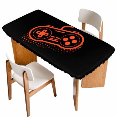 ARTSHOWING Game Fitted Table Cover for 4 ft Rectangle Tables, Waterproof Elastic Vinyl Table Covers Outdoor Tablecloth for Picnic/Camping/Party 24x50inch, Orange Gamepad Video Game Art