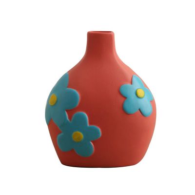 KITCISSL Flower Vases Centerpiece Retro Painted Ceramic Vase Ornament for Living Room, Vases Decorative Geometric Decor with Flower Sculpture for Weddings, Home Decor Office (Color : E)