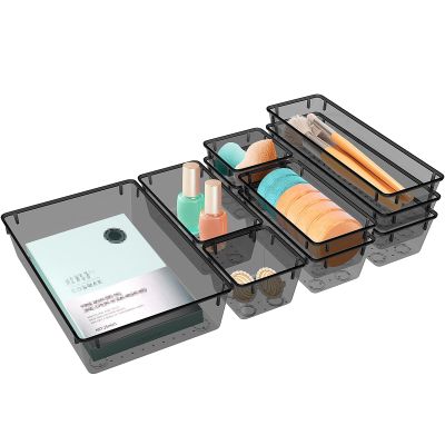 StorMiracle 10 PCS Drawer Organizer Set, 4 Varied Size Bathroom and kitchen Drawer cabinet organizer Trays, Clear Storage Bins for Makeup, Jewelry, Utensils and Gadgets, Black