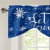 Blue Christmas Tie Up Valance Curtains for Living Room/Bedroom/Bathroom/Kitchen Window, Rod Pocket Drape Curtains Small Cafe Drapery Tiers Window Treatment, Winter Snowflake Snowman 42"x12" view 3