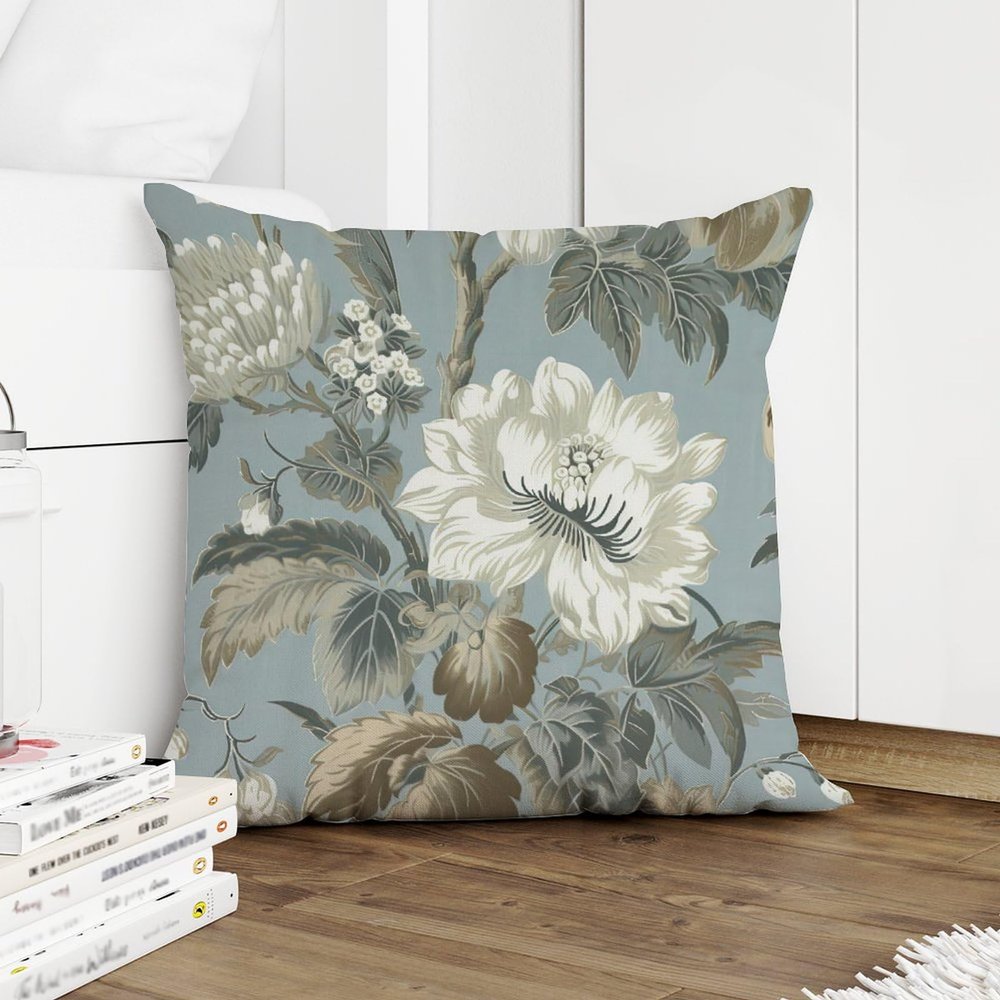 COVOME Spa On Flax Blue Chinoiserie Throw Pillow Covers Grey Peony Asian Pillow Case Accent Pillowcase Classic Square Couch Sofa Cushion Covers for Living Room Bedroom Chair Couch 22x22 in