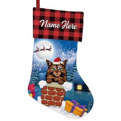 MALIHONG Personalized 1 Pack Christmas Stocking Somali Cat Santa Gift in Chimney Christmas Tree Hanging Stocking Gift Buffalo Plaid Family Holiday Xmas Party Christmas Decor 14.4"