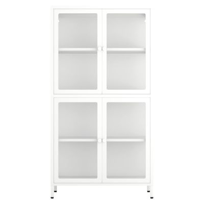 CuisinSmart Glass Display Cabinet with Doors, 4-Tier Adjustable Shelves and Feet Modern Bookshelf Cabinet Cold-Rolled Steel Storage Cabinet for Home Living Room Office-White