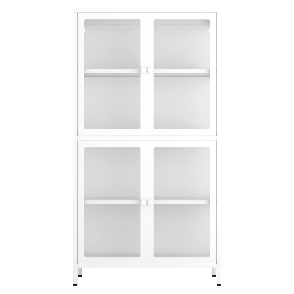 CuisinSmart Glass Display Cabinet with Doors, 4-Tier Adjustable Shelves and Feet Modern Bookshelf Cabinet Cold-Rolled Steel Storage Cabinet for Home Living Room Office-White