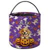KafePross Personalized Halloween Trick or Treat Bag Golden Retriever Dog Lovely Puppy Pumkin Ghost Decor Basket Candy Gifts Bucket for Kids 9 x 9.8 Inch Purple view 1