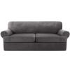 T Cushion Sofa Cover, 3 Pieces Stretch Sofa Slipcover Removable Furniture Protector with 2 Individual T Cushion Shape Seat Covers-Grey-X-2 Seat view 1