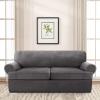T Cushion Sofa Cover, 3 Pieces Stretch Sofa Slipcover Removable Furniture Protector with 2 Individual T Cushion Shape Seat Covers-Grey-X-2 Seat view 2