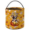 KafePross Personalized Halloween Trick or Treat Bag Boston Terrier Dog Lovely Puppy Pumkin Ghost Decor Basket Candy Gifts Bucket 9 x 9.8 Inch Yellow view 1