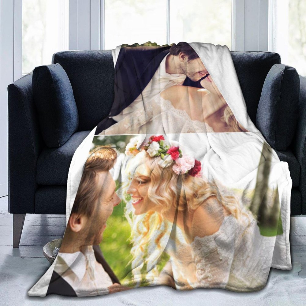 BDUEYFU Custom Blanket with Text Picture Collage Customized Throw Blankets,Birthday Anniversary Wedding Personalized Halloween Christmas Couples Gifts for Boyfriend Girlfriend 54"x70" 2 Photo