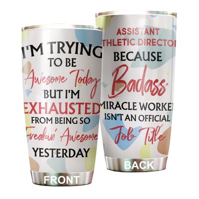 MEDROC Awesome Miracle Worker Assistant Athletic Director Tumbler Stainless Steel 20oz, Funny Gifts Bulks For Office Women Men Work Friends Coworker, Driking Coffee Cup For Birthday Christmas