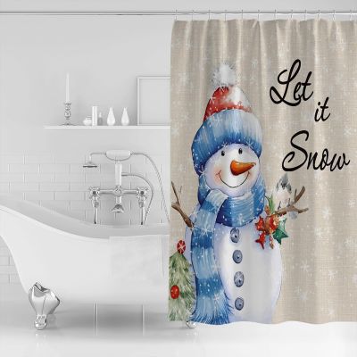 TocaHome Christmas Cloth Bathroom Shower Curtain Liner, Washable Durable Bath Curtain with Hooks, Xmas Tree Snowman Snowflake Bird Textured Decorative Shower Curtains 36"x78"