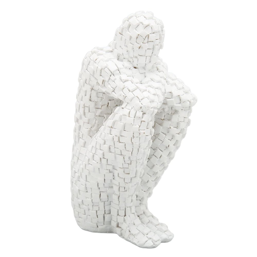 Ddewing Thinker Statue, Modern Home Resin Sculptures, White Resin Eco Friendly Bookend Function Thinker Mosaic Statue for Bedroom Shelf Office