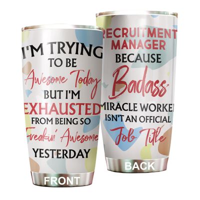 MEDROC Awesome Miracle Worker Recruitment Manager Tumbler Stainless Steel 20oz, Funny Gifts Bulks For Office Women Men Work Friends Coworker, Driking Coffee Cup For Birthday Christmas