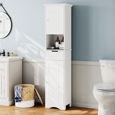 ChooChoo 67" Tall Bathroom Storage Cabinet Freestanding with Adjustable Shelves, Narrow Storage Linen Cabinet with 2 Doors and 1 Drawers for Bathroom, Living Room, Kitchen, White