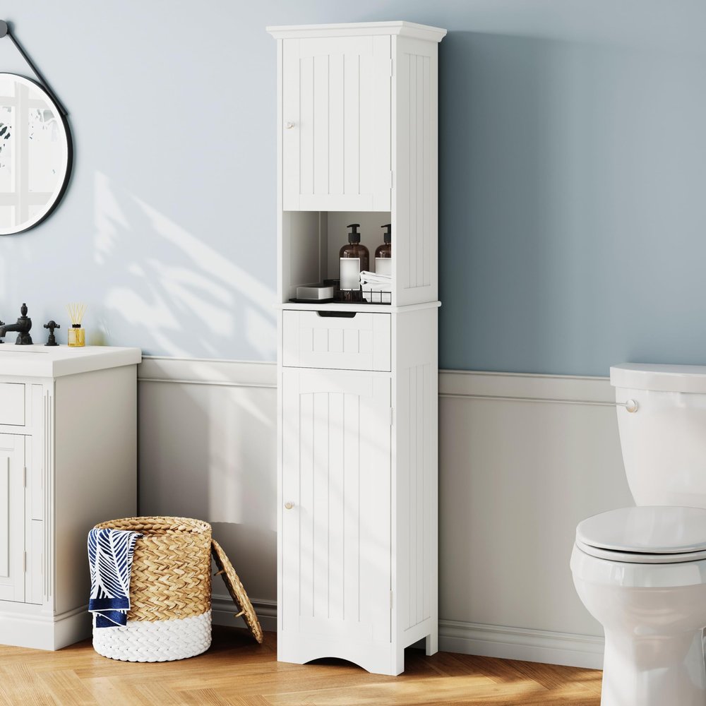 ChooChoo 67" Tall Bathroom Storage Cabinet Freestanding with Adjustable Shelves, Narrow Storage Linen Cabinet with 2 Doors and 1 Drawers for Bathroom, Living Room, Kitchen, White