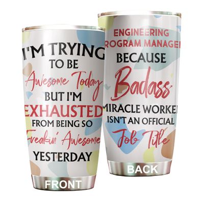 MEDROC Awesome Miracle Worker Engineering Program Manager Tumbler Stainless Steel 20oz, Funny Gifts Bulks For Office Women Men Work Friends Coworker, Driking Coffee Cup For Birthday Christmas