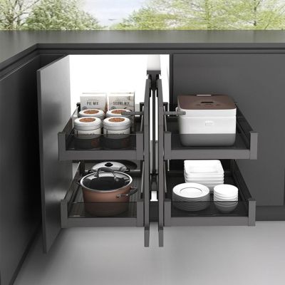 AHDFY Pull Out Cabinet Drawer, Corner Cabinet Lazy Susan Drawer Type Large Capacity Organizer, Corner Cabinet Organizer for Cabinet Pantry Kitchen Cupboard