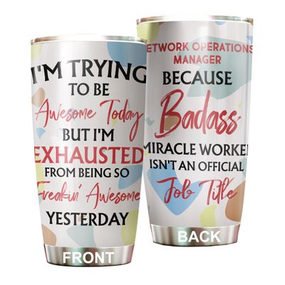 MEDROC Awesome Miracle Worker Network Operations Manager Tumbler Stainless Steel 20oz, Funny Gifts Bulks For Office Women Men Work Friends Coworker, Driking Coffee Cup For Birthday Christmas