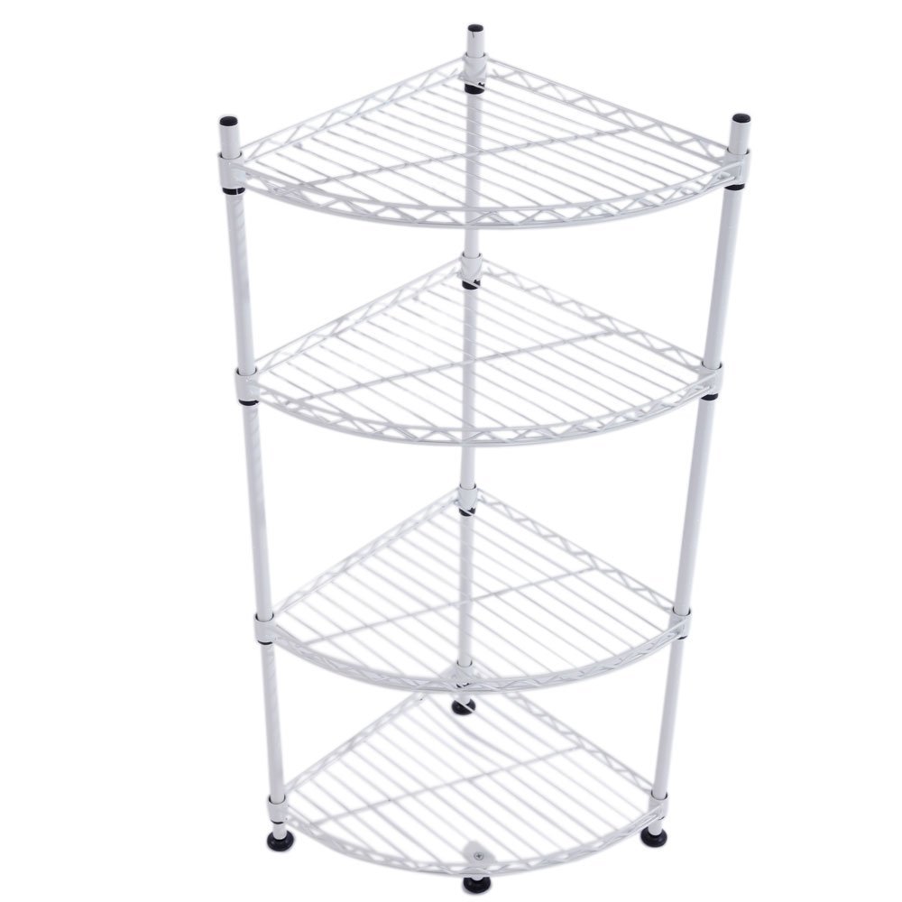 Zokeke 4-Layer Plastic Coated Triangular Corner Shelf, Heavy Duty Corner Shelf Stand Organizer for Kitchen Countertop Bedroom Bathroom White, 12.6 x 12.6 x 31.89in